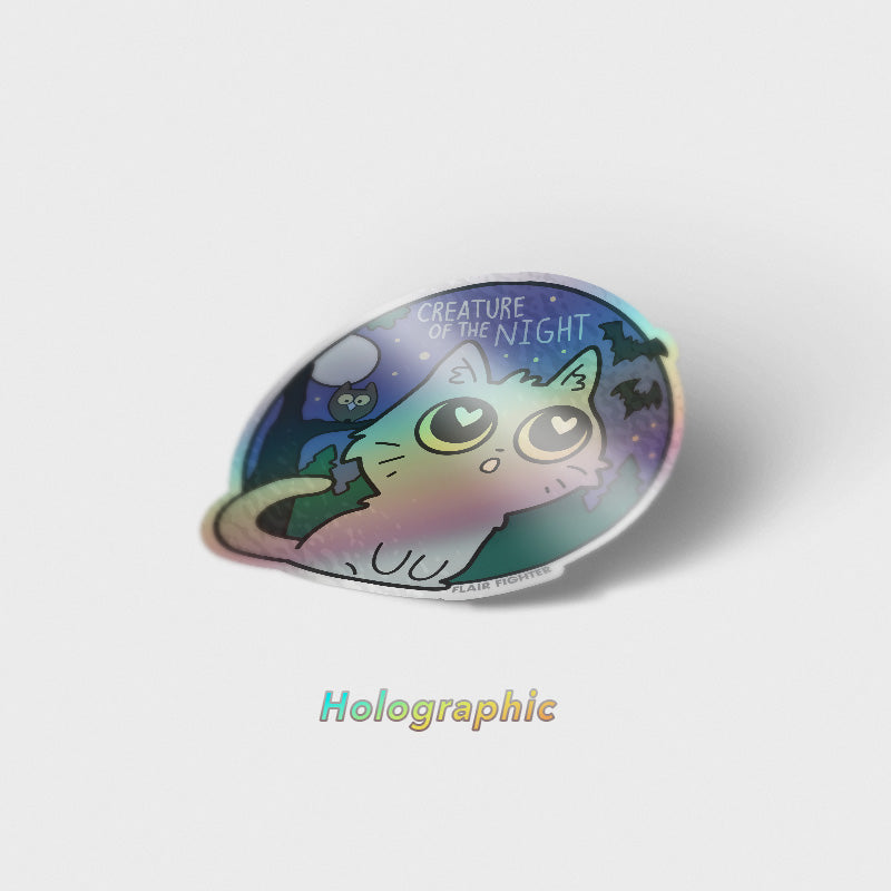 Creature Of The Night (Chartreux Cat) Holographic Vinyl Sticker Decorative Stickers Flair Fighter   