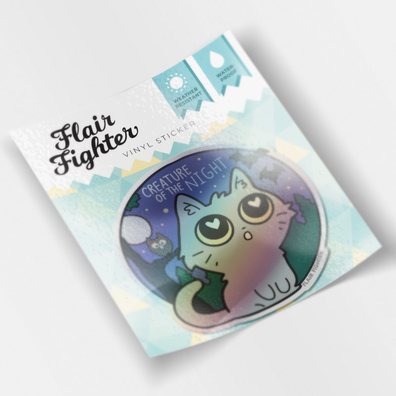 Creature Of The Night (Chartreux Cat) Holographic Vinyl Sticker Decorative Stickers Flair Fighter   