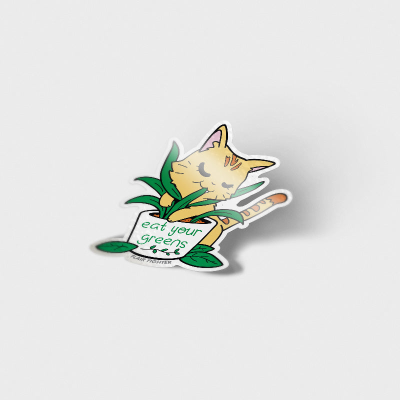 Eat Your Greens (Orange Tabby Cat) Vinyl Sticker Decorative Stickers Flair Fighter   