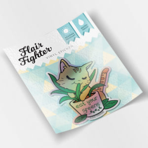 Eat Your Greens (Orange Tabby Cat) Holographic Vinyl Sticker Decorative Stickers Flair Fighter   