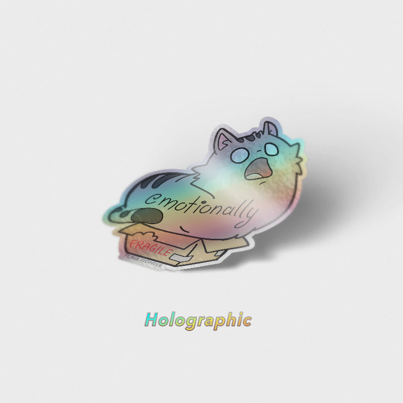 Emotionally Fragile (Maine Coon Cat) Holographic Vinyl Sticker Decorative Stickers Flair Fighter   