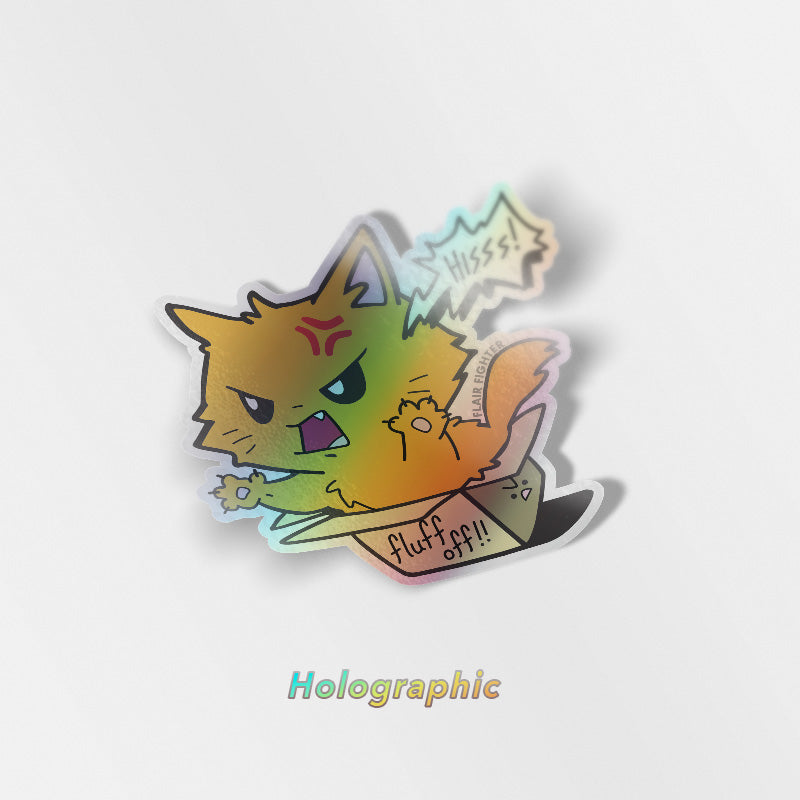 Fluff Off (Turkish Angora Cat) Holographic Vinyl Sticker Decorative Stickers Flair Fighter   