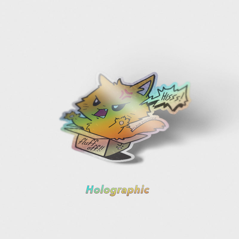 Fluff Off (Turkish Angora Cat) Holographic Vinyl Sticker Decorative Stickers Flair Fighter   
