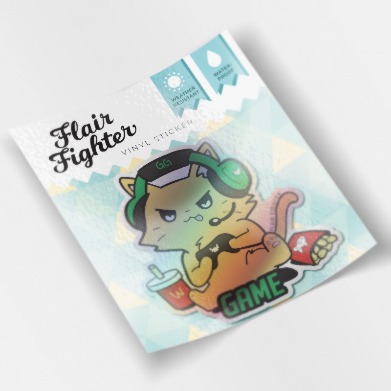 GAME (British Shorthair Cat) Holographic Vinyl Sticker Decorative Stickers Flair Fighter   