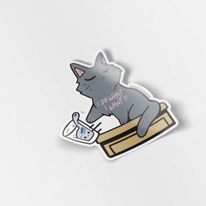 I Do What I Want (Chartreux Cat) Enamel Pin + Keychain + Vinyl Sticker BUNDLE [3 PCS]  Flair Fighter   