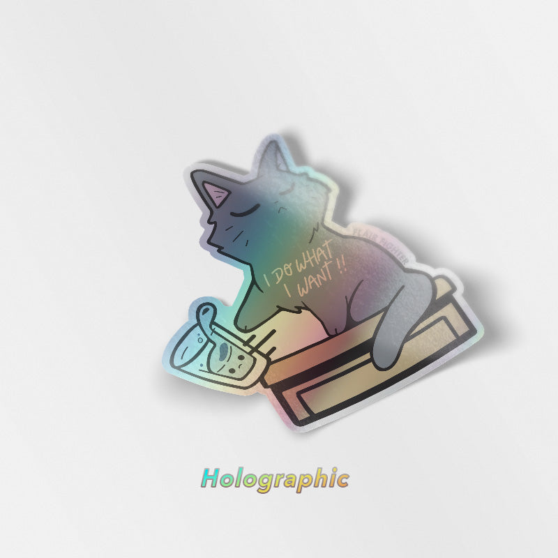 I Do What I Want (Chartreux Cat) Holographic Vinyl Sticker Decorative Stickers Flair Fighter   