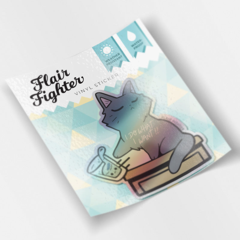 I Do What I Want (Chartreux Cat) Holographic Vinyl Sticker Decorative Stickers Flair Fighter   