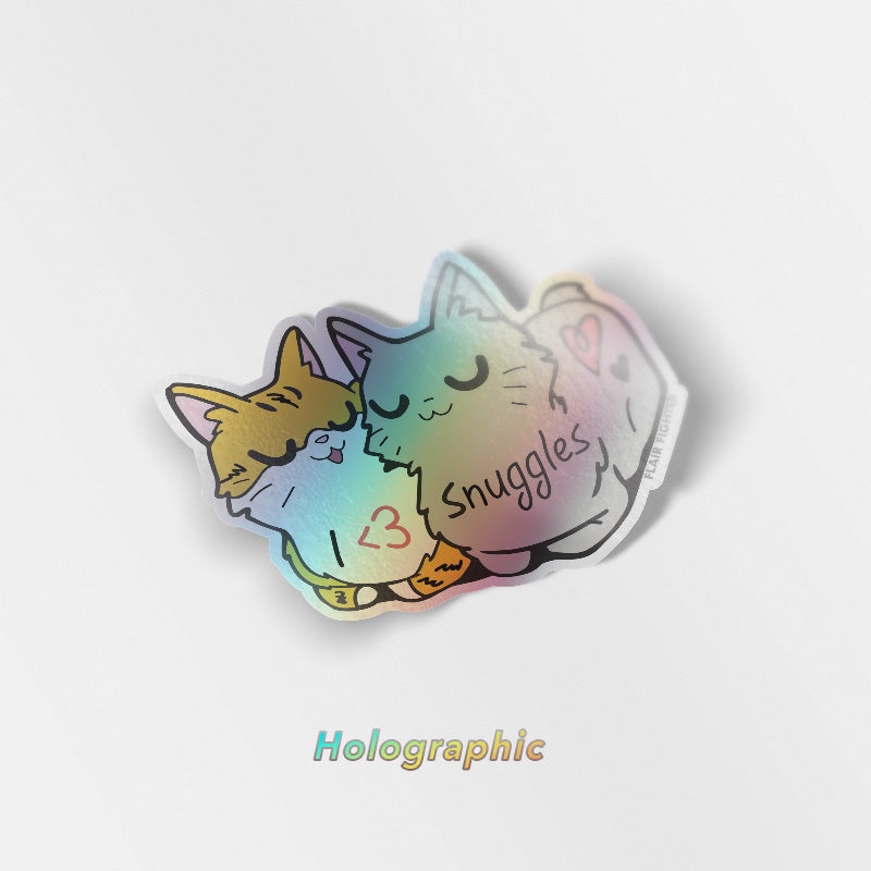 I Heart Snuggles (Manx Cat & American Bobtail Cat) Holographic Vinyl Sticker Decorative Stickers Flair Fighter   
