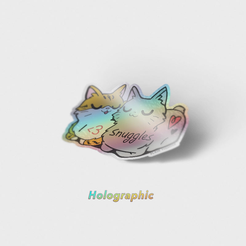 I Heart Snuggles (Manx Cat & American Bobtail Cat) Holographic Vinyl Sticker Decorative Stickers Flair Fighter   