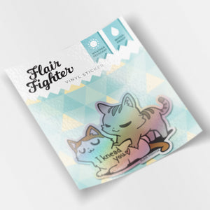 I Knead You (Turkish Van & European Shorthair Cat) Holographic Vinyl Sticker Decorative Stickers Flair Fighter   