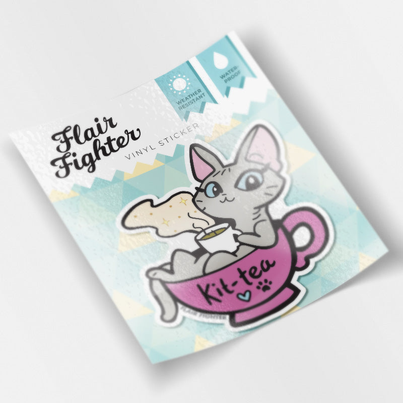 Kit-Tea (Sphynx Cat) Vinyl Sticker Decorative Stickers Flair Fighter   