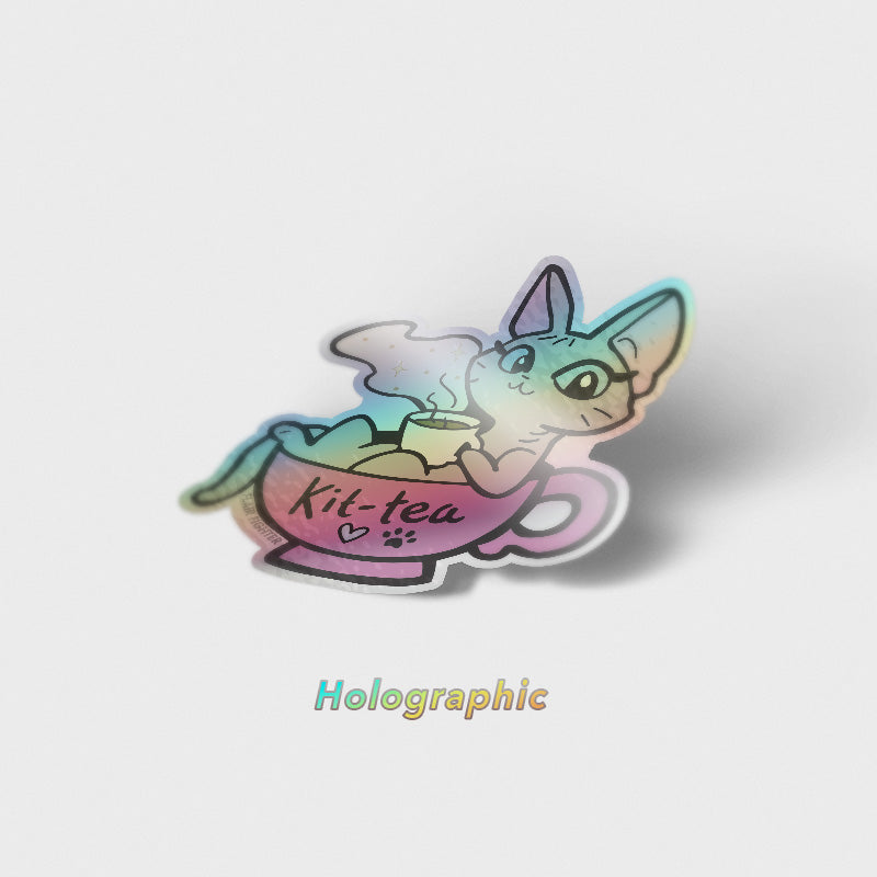 Kit-Tea (Sphynx Cat) Holographic Vinyl Sticker Decorative Stickers Flair Fighter   