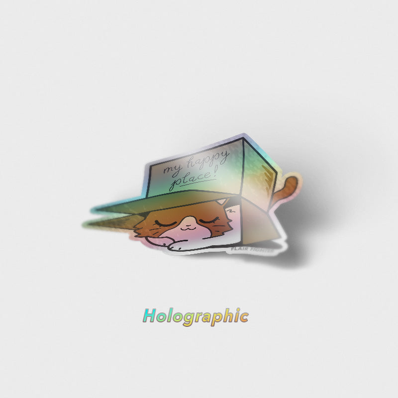 My Happy Place Box (British Shorthair Cat) Holographic Vinyl Sticker Decorative Stickers Flair Fighter   