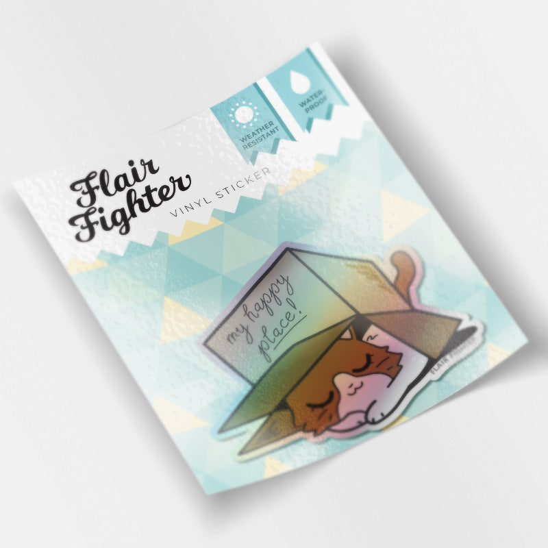 My Happy Place Box (British Shorthair Cat) Holographic Vinyl Sticker Decorative Stickers Flair Fighter   