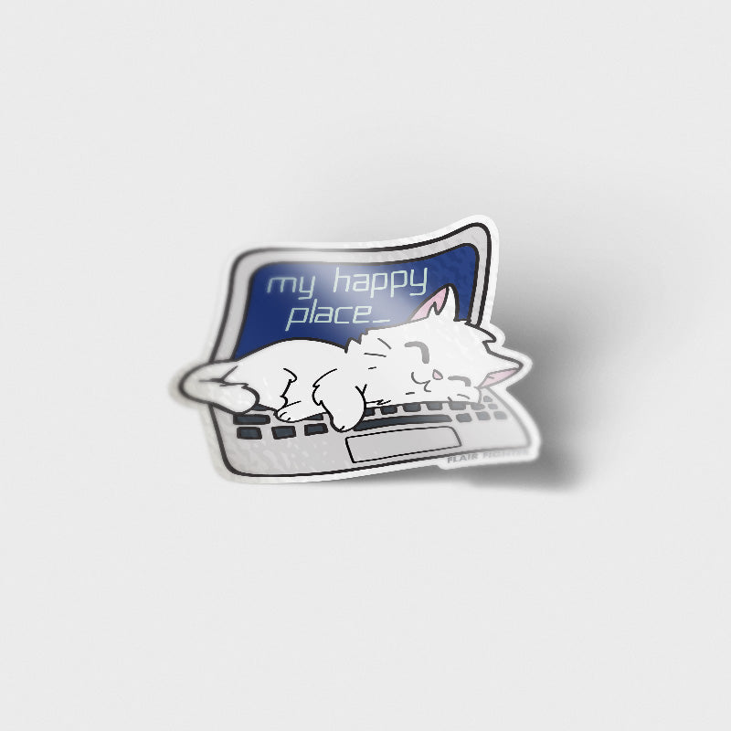 My Happy Place Laptop (Russian White Cat) Vinyl Sticker Decorative Stickers Flair Fighter   