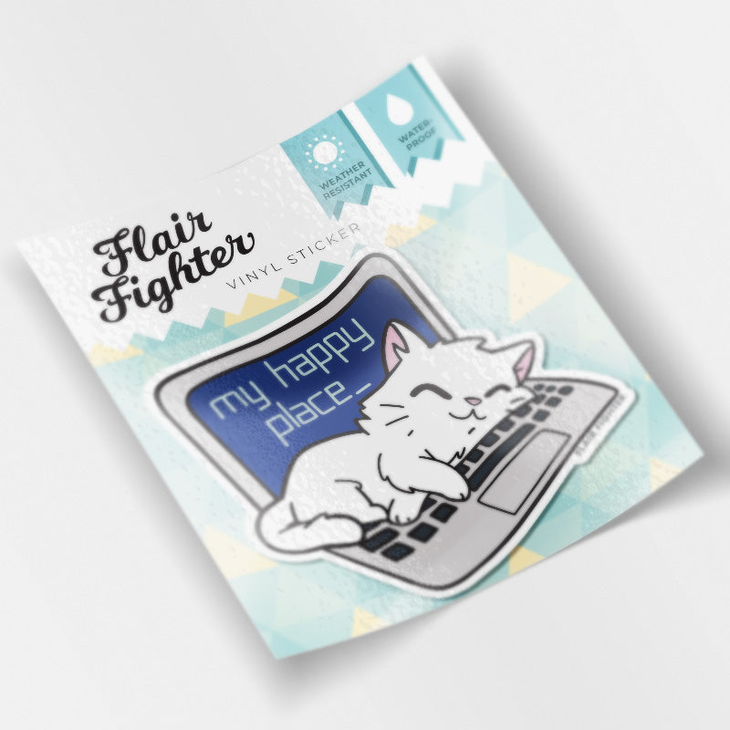 My Happy Place Laptop (Russian White Cat) Vinyl Sticker Decorative Stickers Flair Fighter   