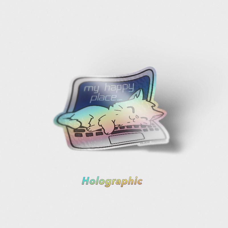 My Happy Place Laptop (Russian White Cat) Holographic Vinyl Sticker Decorative Stickers Flair Fighter   