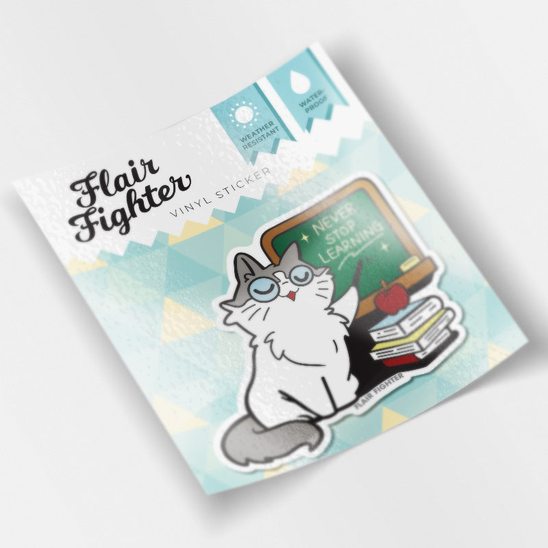 Never Stop Learning (Ragamuffin Cat) Vinyl Sticker Decorative Stickers Flair Fighter   