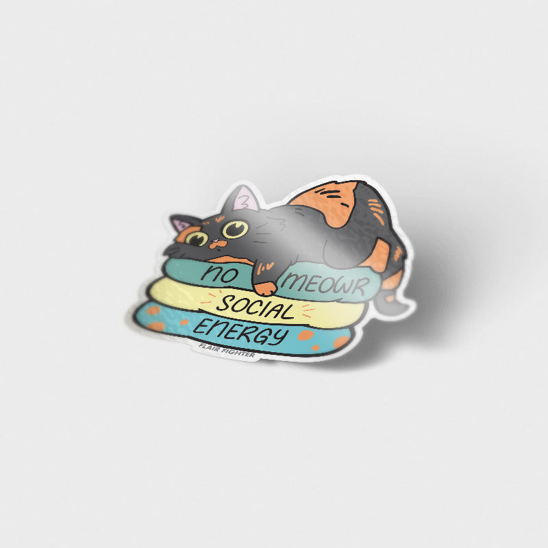 No Meowr Social Energy (Tortoiseshell Cat) Vinyl Sticker Decorative Stickers Flair Fighter   