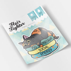 No Meowr Social Energy (Tortoiseshell Cat) Enamel Pin + Keychain + Vinyl Sticker BUNDLE [3 PCS]  Flair Fighter   