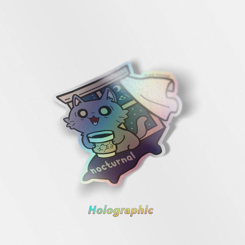 Nocturnal (Nebelung Cat) Holographic Vinyl Sticker Decorative Stickers Flair Fighter   