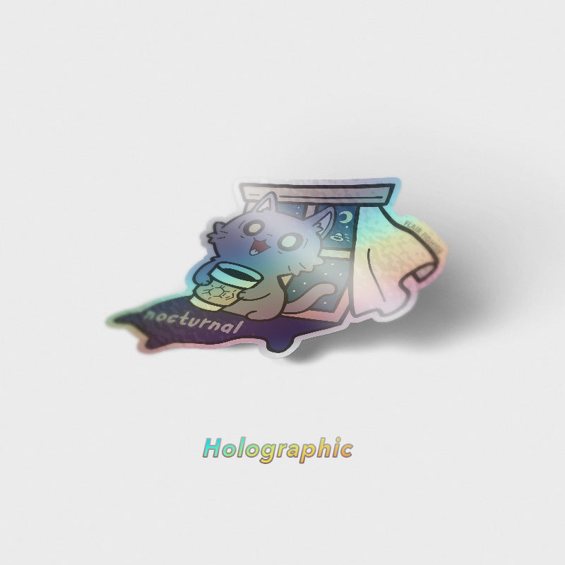 Nocturnal (Nebelung Cat) Holographic Vinyl Sticker Decorative Stickers Flair Fighter   