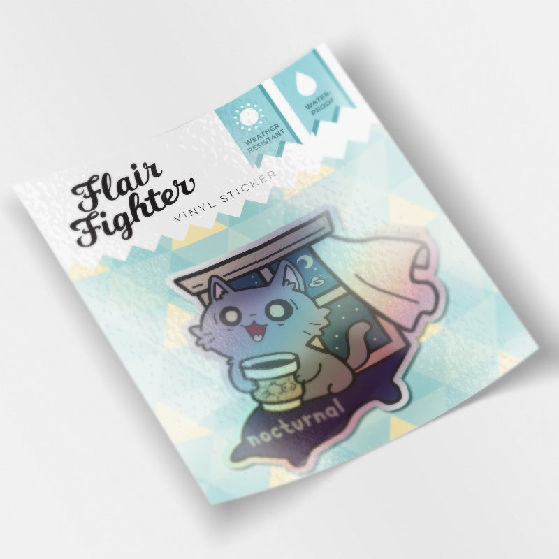 Nocturnal (Nebelung Cat) Holographic Vinyl Sticker Decorative Stickers Flair Fighter   