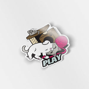 PLAY (Ragdoll Cat) Enamel Pin + Keychain + Vinyl Sticker BUNDLE [3 PCS]  Flair Fighter   