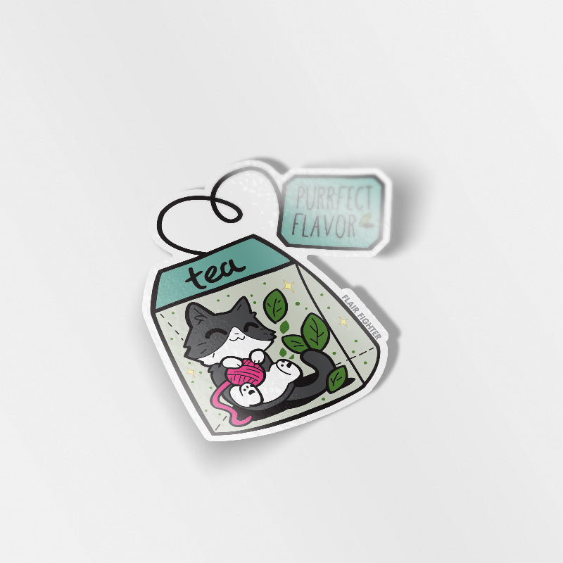 Purrfect Flavor Tea (Tuxedo Cat) Vinyl Sticker Decorative Stickers Flair Fighter   