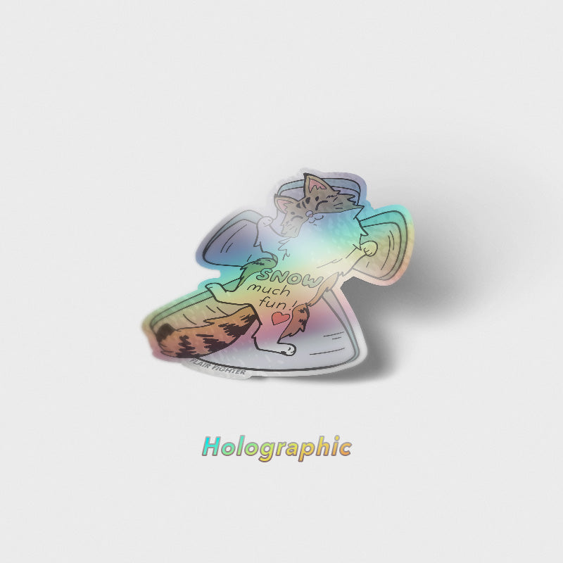 Snow Much Fun (Norwegian Forest Cat) Holographic Vinyl Sticker Decorative Stickers Flair Fighter   