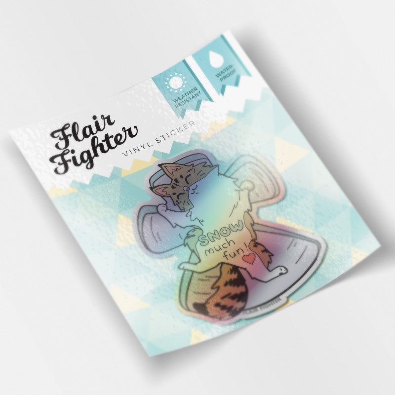 Snow Much Fun (Norwegian Forest Cat) Holographic Vinyl Sticker Decorative Stickers Flair Fighter   