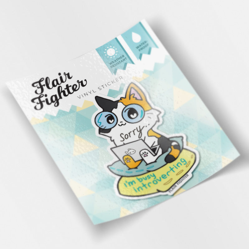 Sorry I'm Busy Introverting (Calico Cat) Vinyl Sticker Decorative Stickers Flair Fighter   