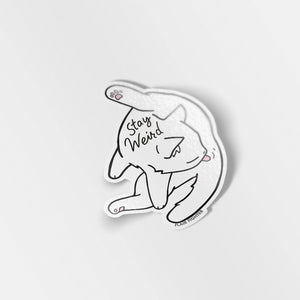 Stay Weird (White Burmilla Cat) Enamel Pin + Keychain + Vinyl Sticker BUNDLE [3 PCS]  Flair Fighter   