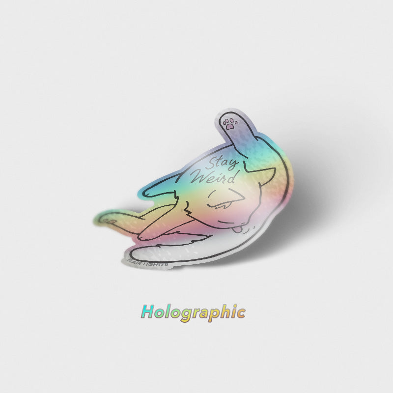 Stay Weird (White Burmilla Cat) Holographic Vinyl Sticker Decorative Stickers Flair Fighter   