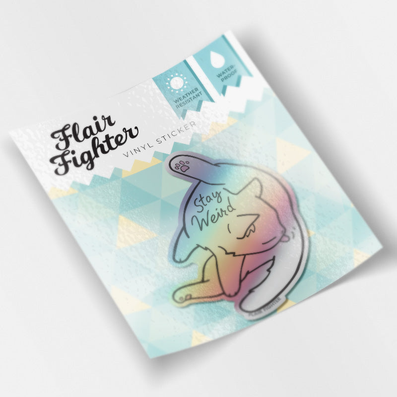 Stay Weird (White Burmilla Cat) Holographic Vinyl Sticker Decorative Stickers Flair Fighter   