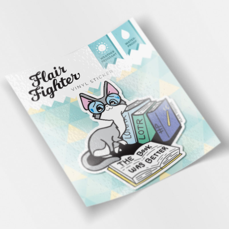 The Book Was Better (Cornish Rex Cat) Vinyl Sticker Decorative Stickers Flair Fighter   