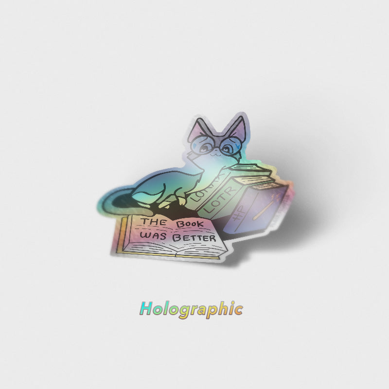 The Book Was Better (Cornish Rex Cat) Holographic Vinyl Sticker Decorative Stickers Flair Fighter   