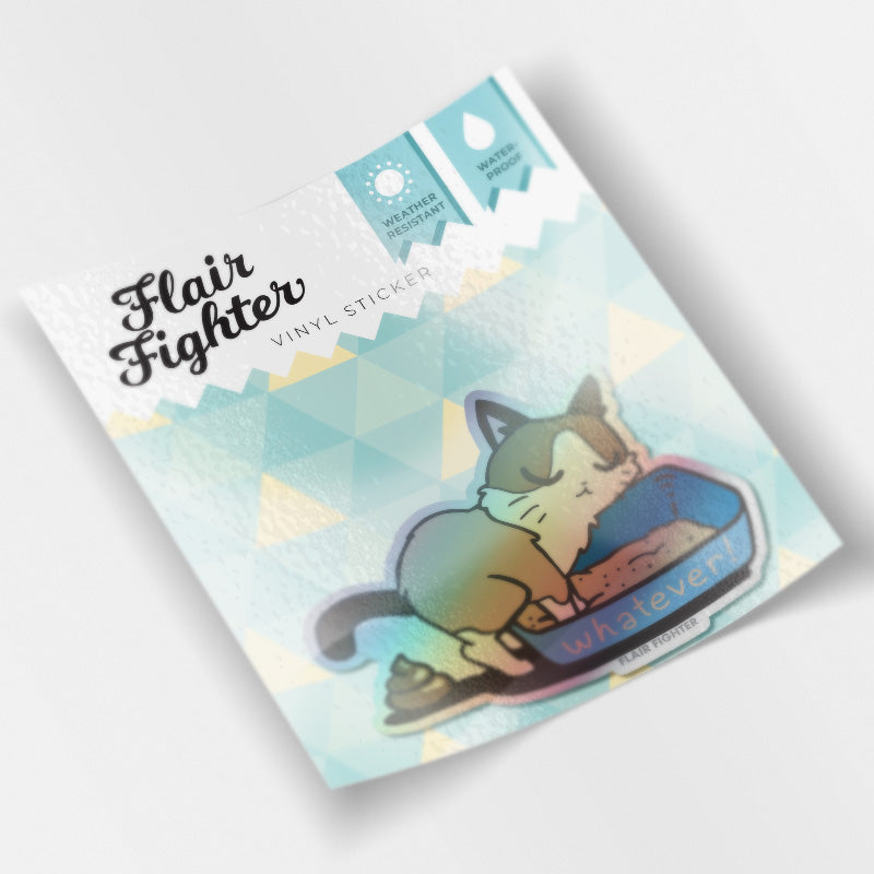 Whatever (Snowshoe Cat) Holographic Vinyl Sticker Decorative Stickers Flair Fighter   