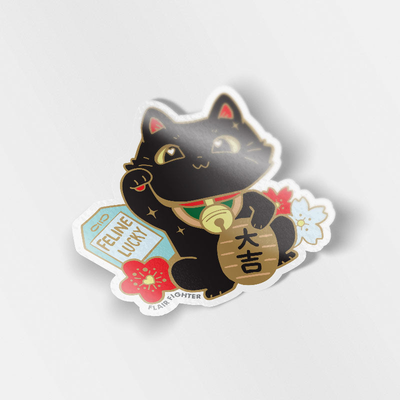 Lucky Cat (Black) Maneki-Neko Vinyl Sticker Decorative Stickers Flair Fighter   