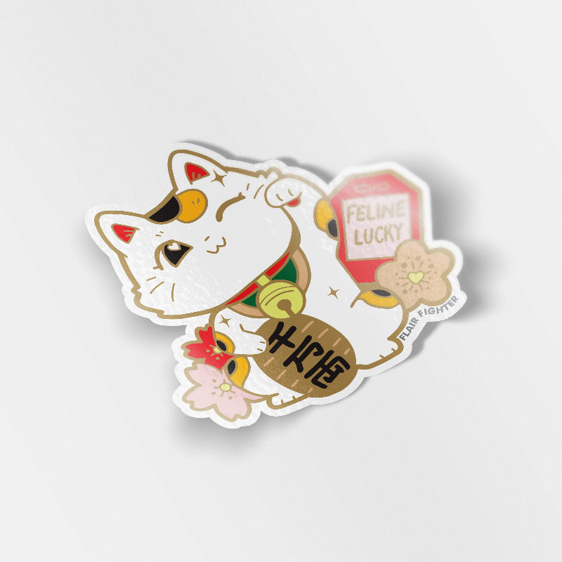 Lucky Cat (White) Maneki-Neko Vinyl Sticker Decorative Stickers Flair Fighter   