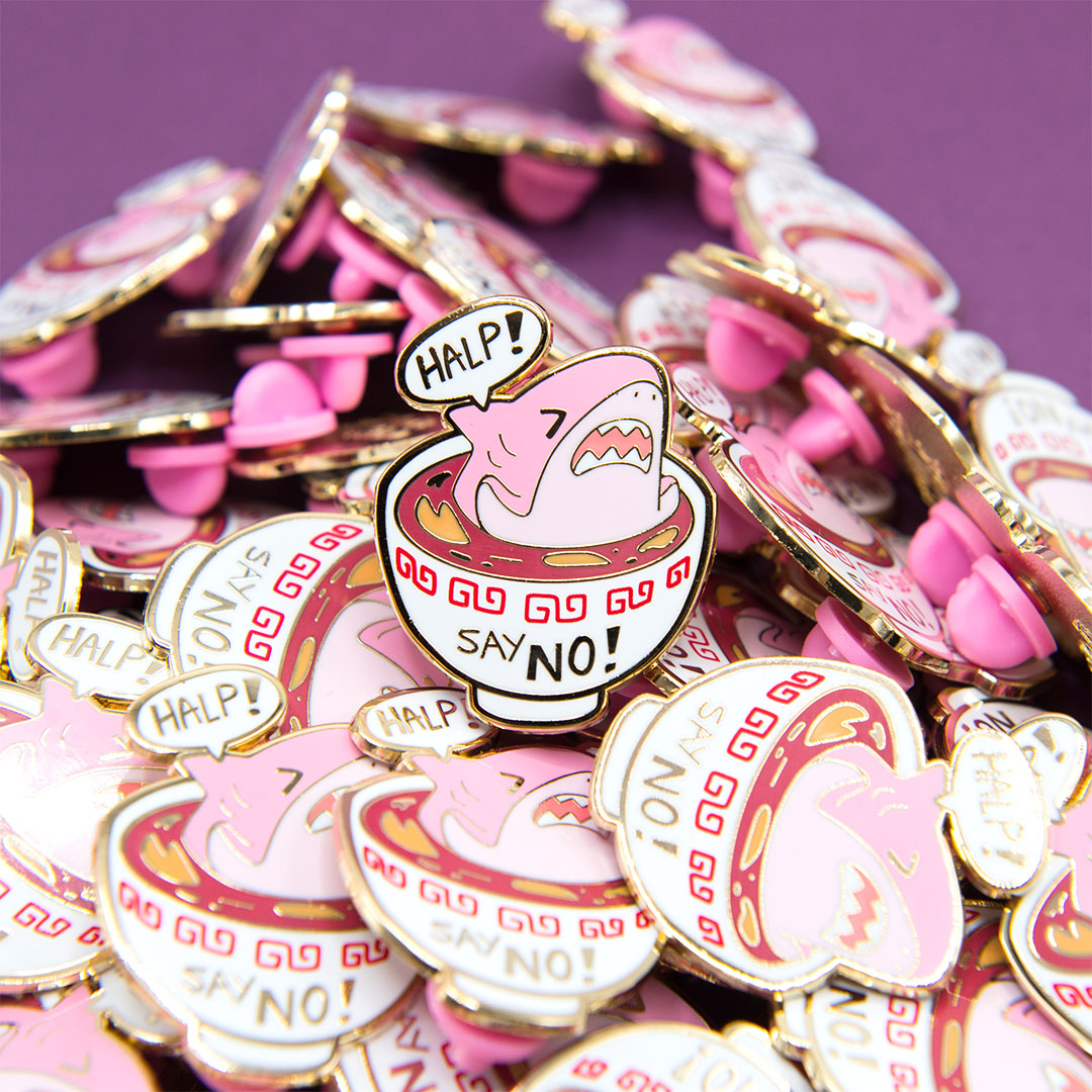 "Say No!" to Shark Fin Soup Enamel Pin Brooches & Lapel Pins Flair Fighter   