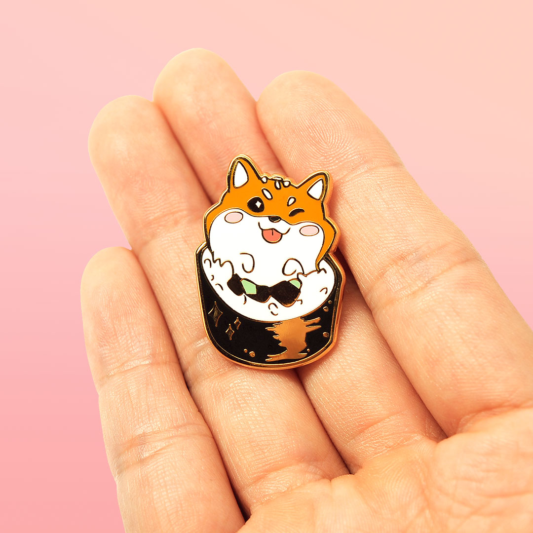 Red Shiba Inu Maki Sushi Roll Enamel Pin Brooches & Lapel Pins Flair Fighter   