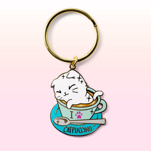 I Love Catpuccino Cat Enamel Pin + Keychain + Vinyl Sticker BUNDLE [3 PCS] Brooches & Lapel Pins Flair Fighter   