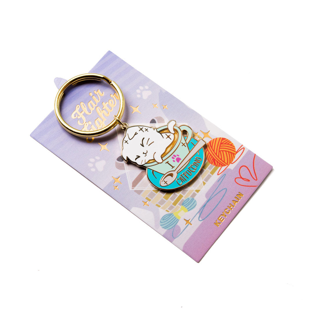 I Love Catpuccino Coffee Cat Enamel Keychain  Flair Fighter   