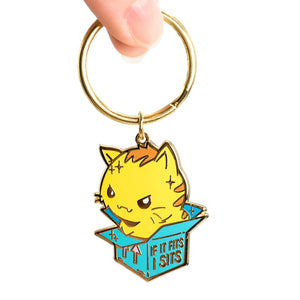 If It Fits I Sits Cat Enamel Keychain  Flair Fighter   