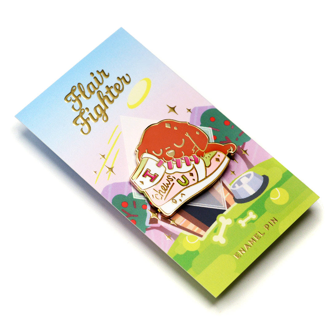 "I Chews U" Golden Retriever Shoe Enamel Pin Brooches & Lapel Pins Flair Fighter   