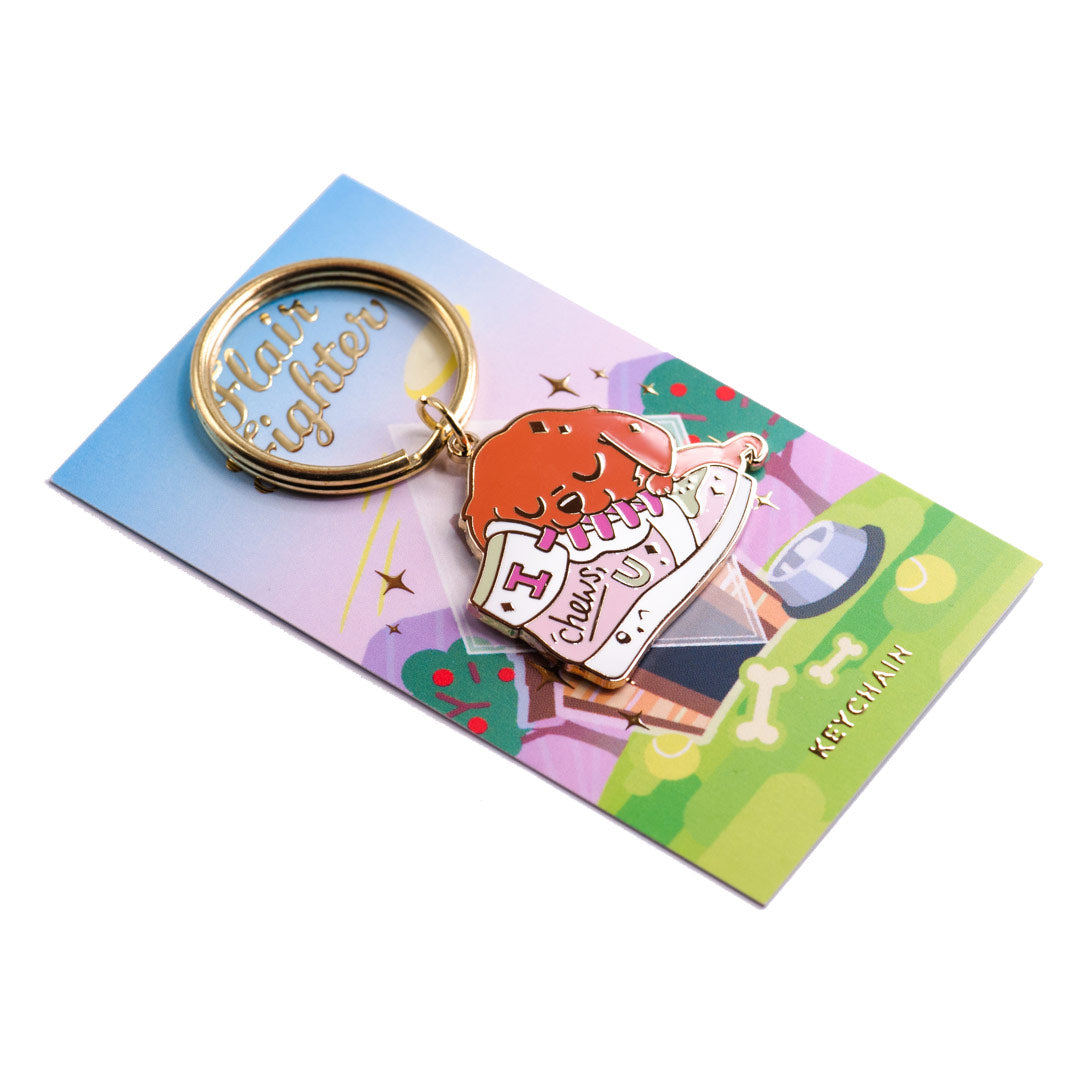 "I Chews U" Golden Retriever Shoe Enamel Keychain  Flair Fighter   