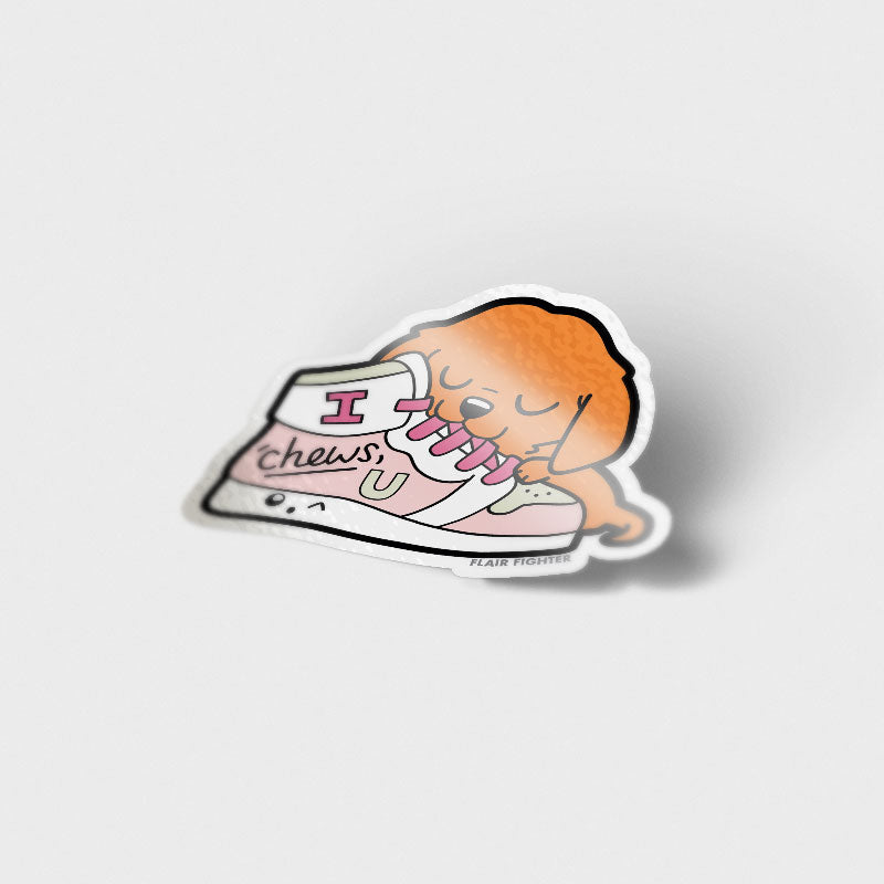 "I Chews U" Golden Retriever Shoe Vinyl Sticker Decorative Stickers Flair Fighter   