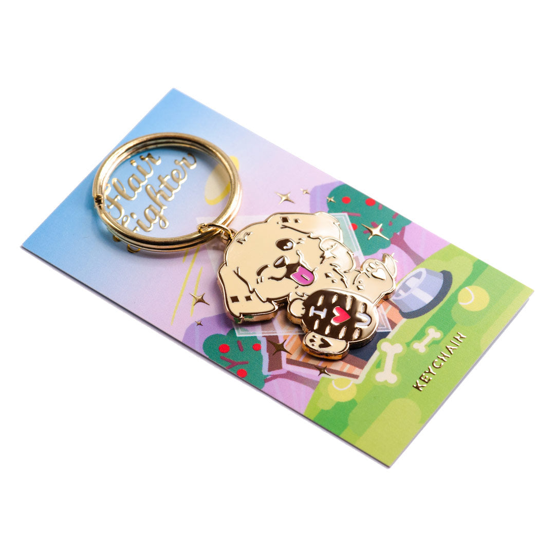"I Love U" Lucky Golden Retriever Enamel Keychain  Flair Fighter   