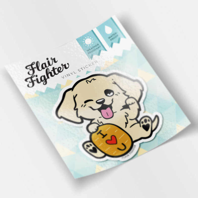 "I Love U" Lucky Golden Retriever Vinyl Sticker Decorative Stickers Flair Fighter   